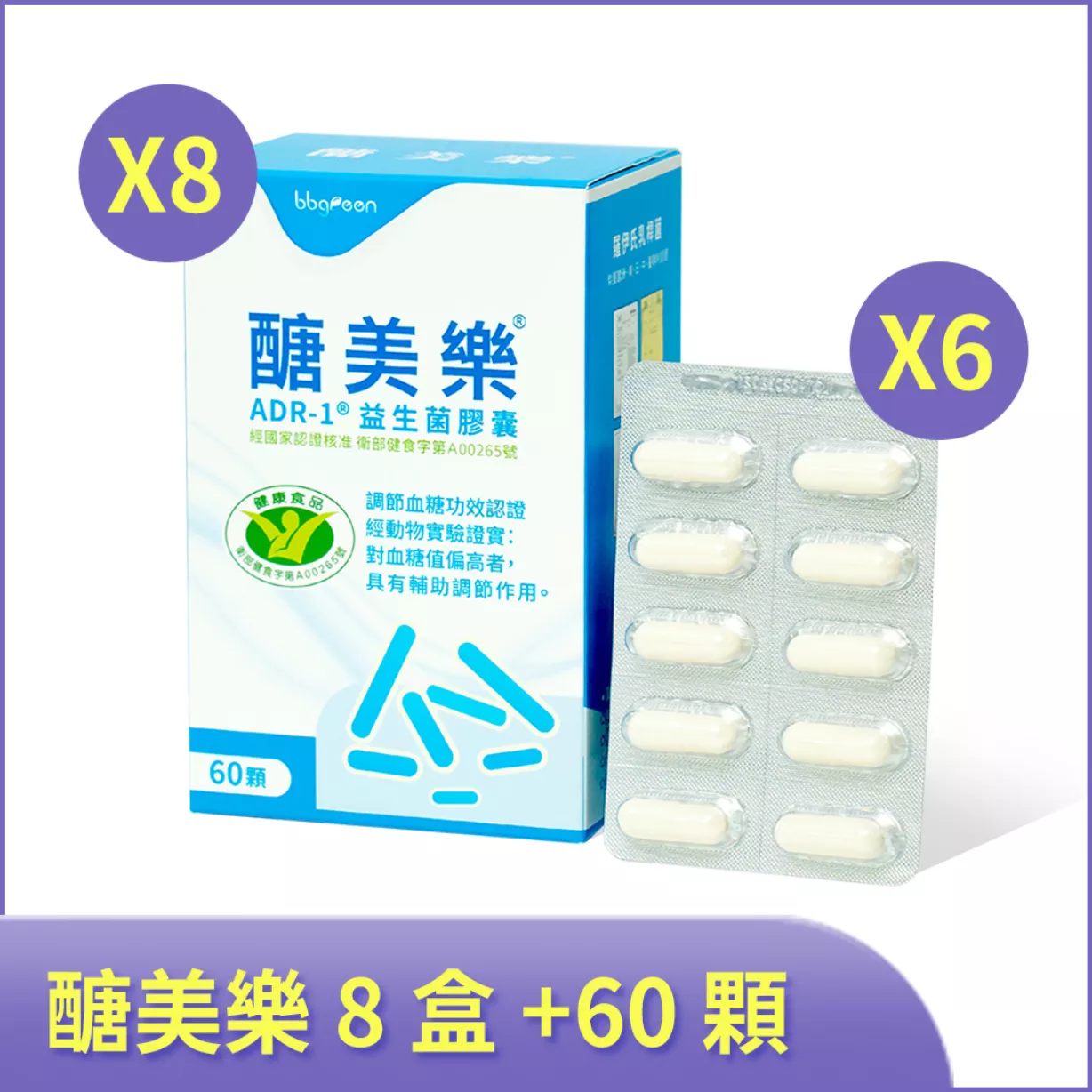 【秋天精選】醣美樂® 專利益生菌膠囊 8盒加量60顆